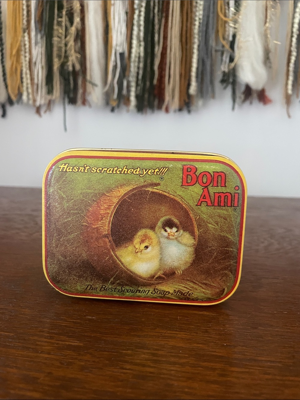 Bon Ami Tin - Yellow and Brown Decorative Collectible featuring baby birds
